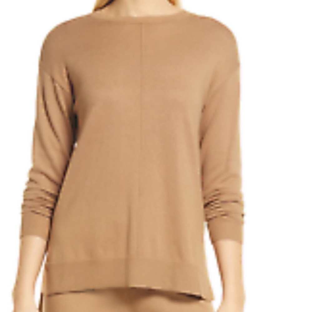 ANNE KLEIN SWEATSHIRT COTTON-VISCOSE BLEND WOMENS LONG SLEEVES TAN COLOR SIZE M